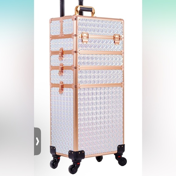 5 in 1 Professional Makeup Train Case Aluminum Cosmetic Case Rolling Makeup Case - Picture 1 of 9